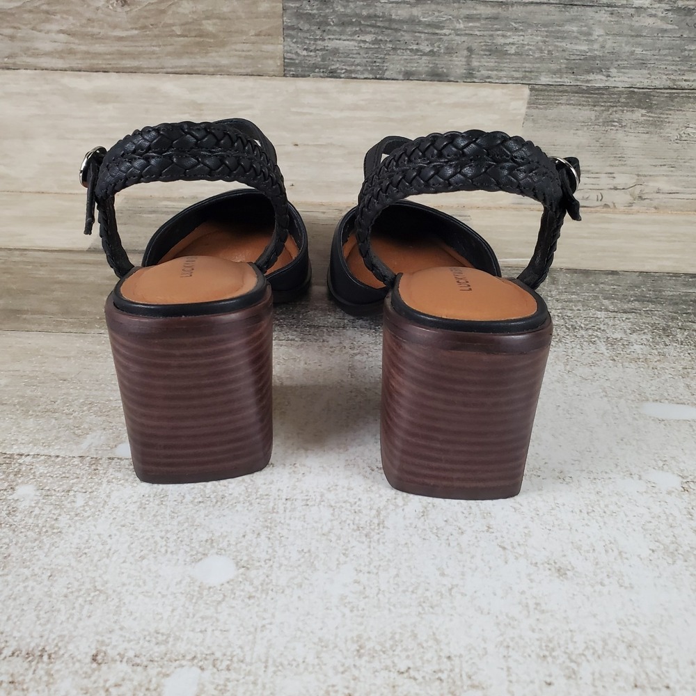 Lucky Brand Ravynna Women Pumps Sz 6.5 M Black Ankle Strap Block Heel Almond Toe - Picture 3 of 10